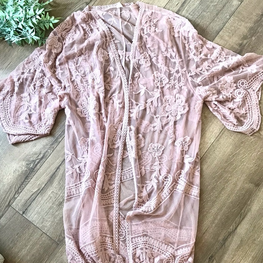 Blush pink lace duster
